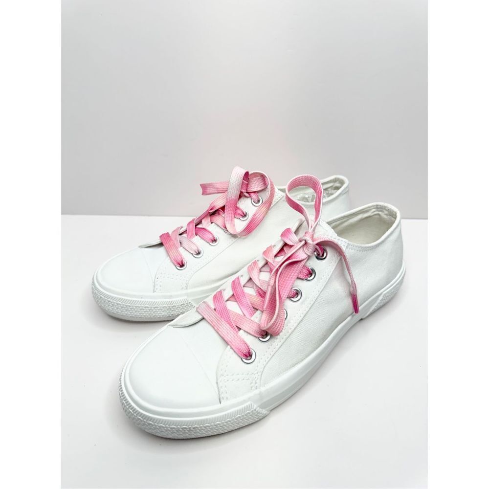 BP Canvas Sneakers Womens‎ Size 6.5 White Pink Lace Up Casual Shoes